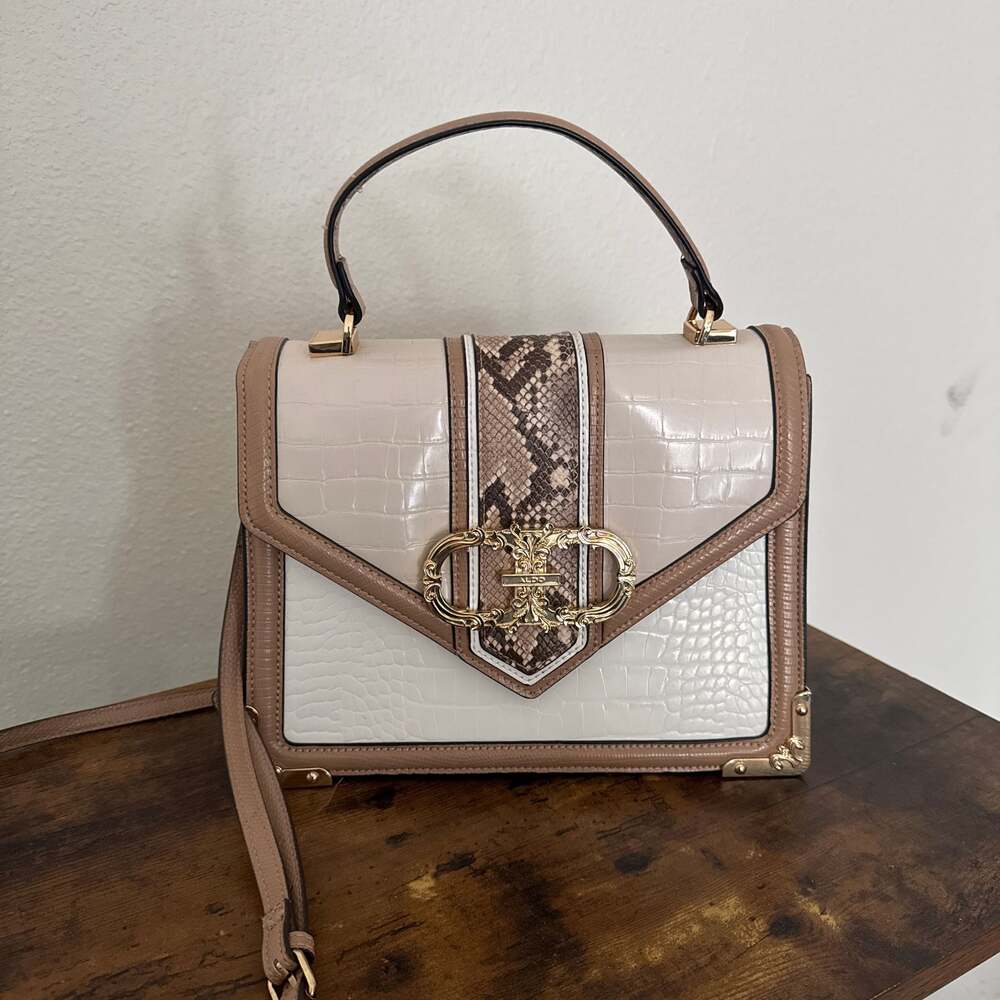 Aldo Halerendar Beige Textured Top Handle Satchel Bag with Adjustable Strap